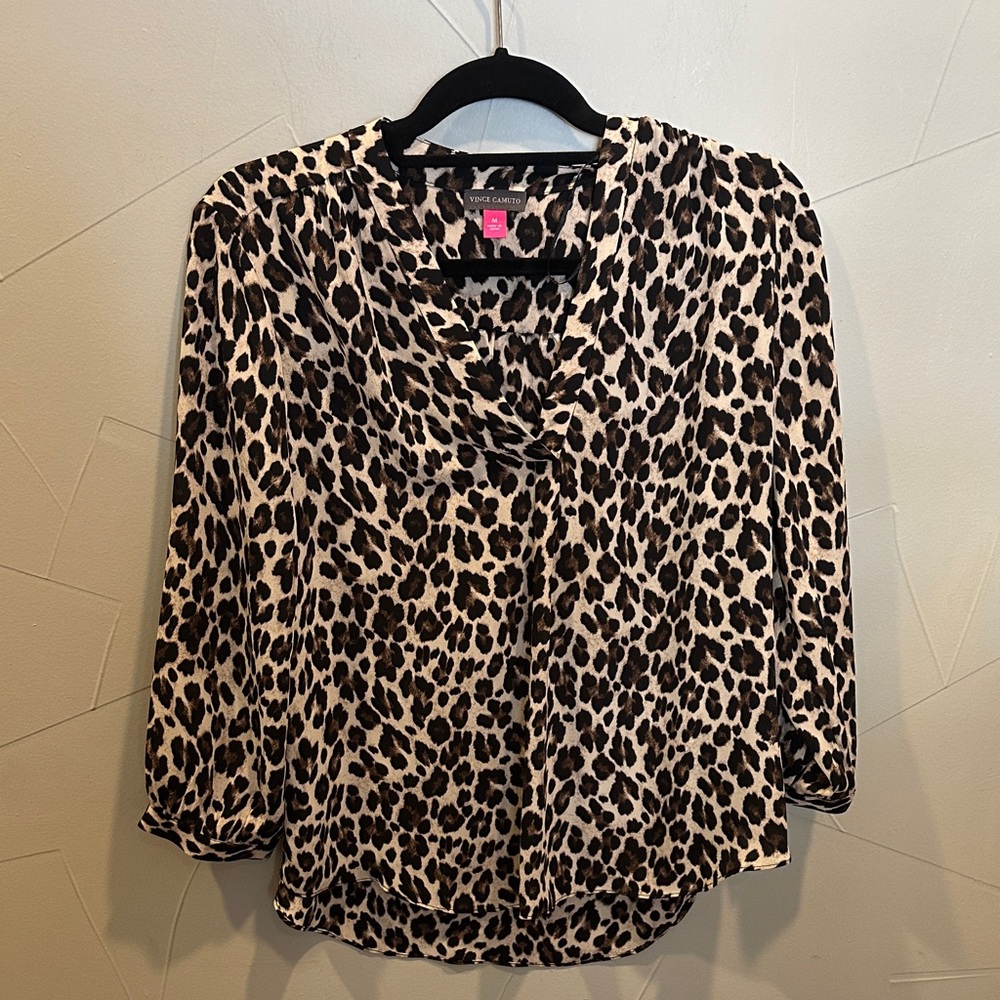 Vince Camuto Black and Cream Leopard Blouse